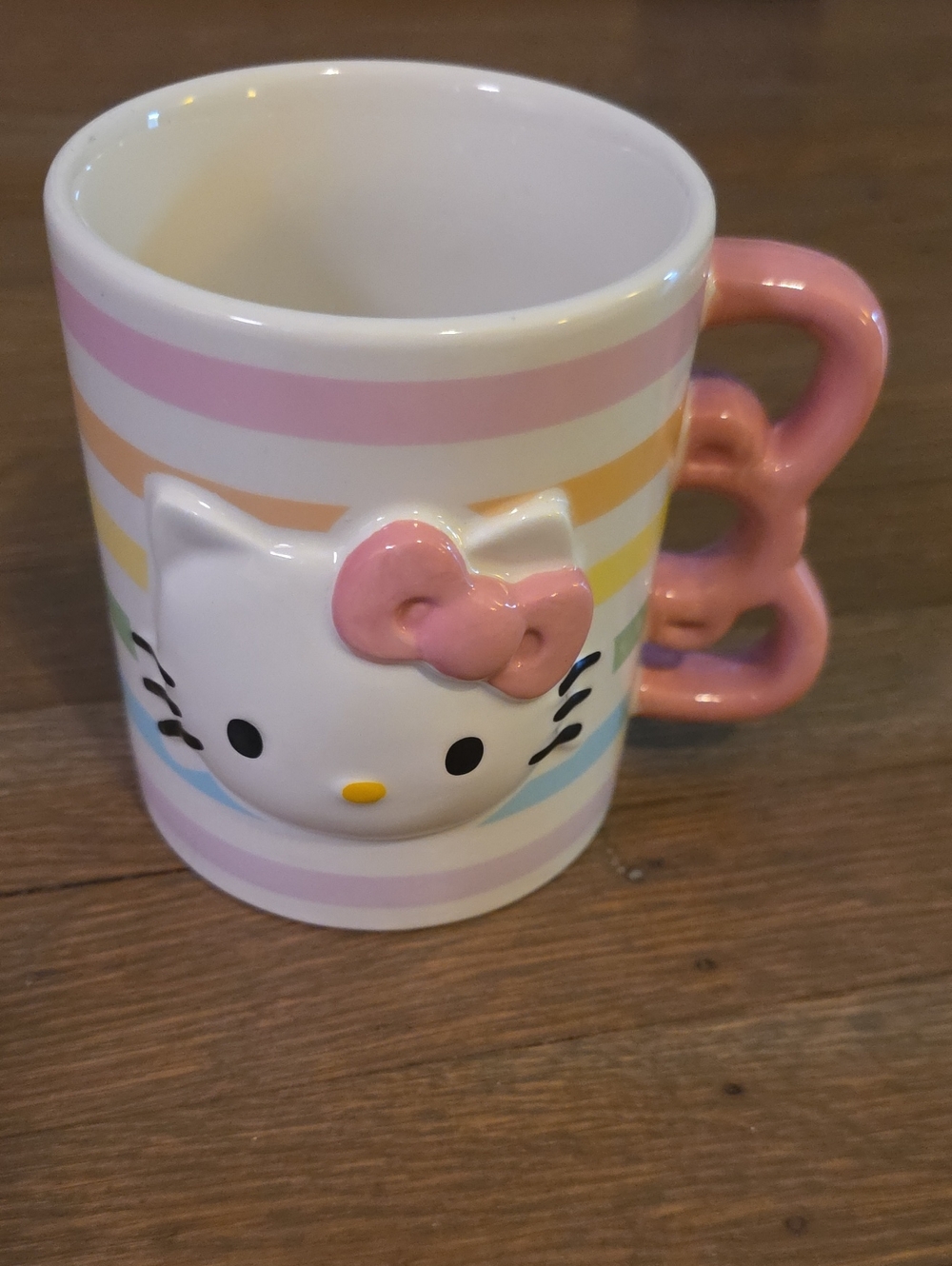 Sanrio Hello Kitty Pastel Stripe 3D Ceramic Mug with Pink Bow Handle 20oz